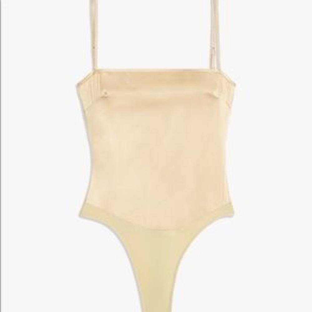 WeWoreWhat Strappy Satin Bodysuit in Vanilla